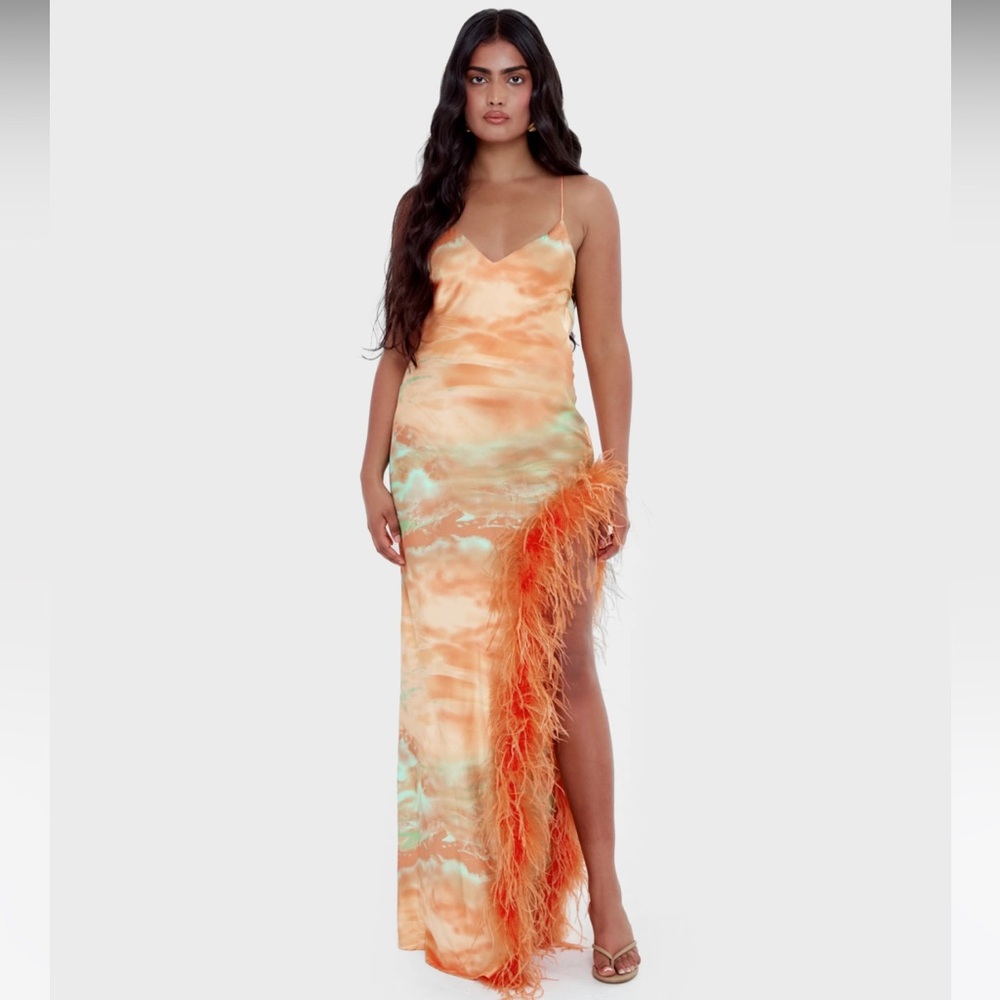 Melrose Haus Orange Feather Dress size xsmall